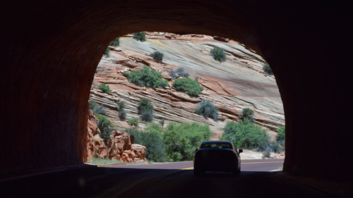 Driving out the other side of the Mt. Carmel tunnel